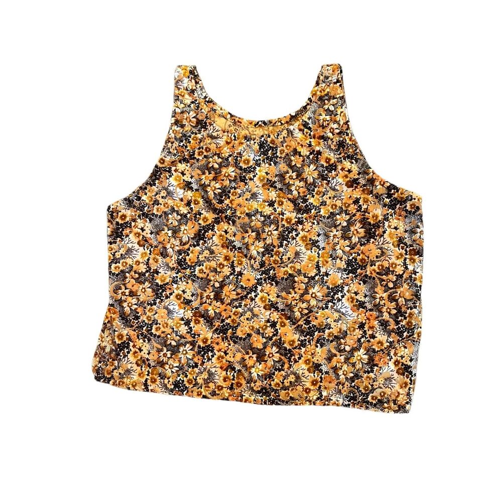 Vintage 70s Print Brown/Cream/Gold Floral Velvet Burnout Tank, Size Medium/Large
